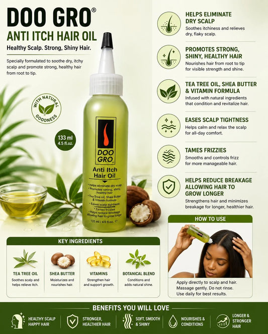 Doo Gro Anti Itch Hair Oil 133ml - For Dry Scalp, Itchy Scalp & Hair Growth | USA Brand