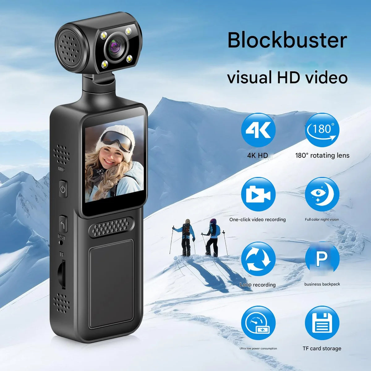 4K HD Portable Video Recorder with Night Vision & Mobile Holder
