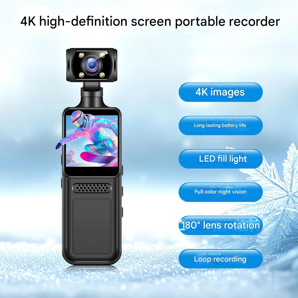 4K HD Portable Video Recorder with Night Vision & Mobile Holder