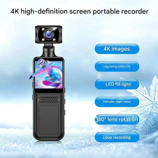 4K HD Portable Video Recorder with Night Vision & Mobile Holder