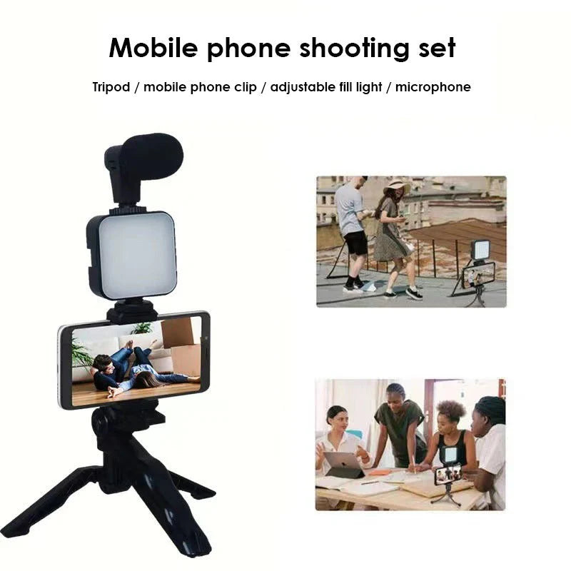 Smartphone Vlogging Kit 4-in-1 | Mic + LED Light + Tripod | 1-2 Day UAE Delivery
