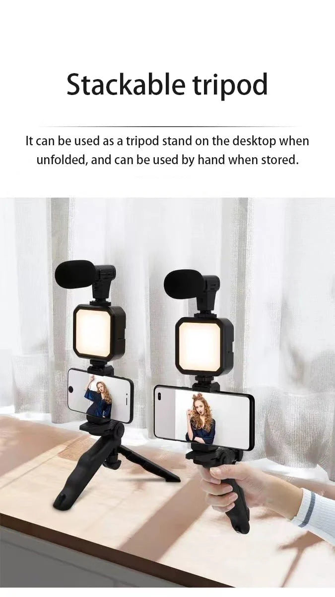 Smartphone Vlogging Kit 4-in-1 | Mic + LED Light + Tripod | 1-2 Day UAE Delivery