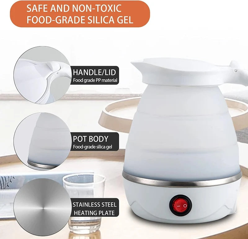 Portable Folding Electric Kettle 600ml - Boils Water in 3-5 Minutes | Travel Silicone Kettle