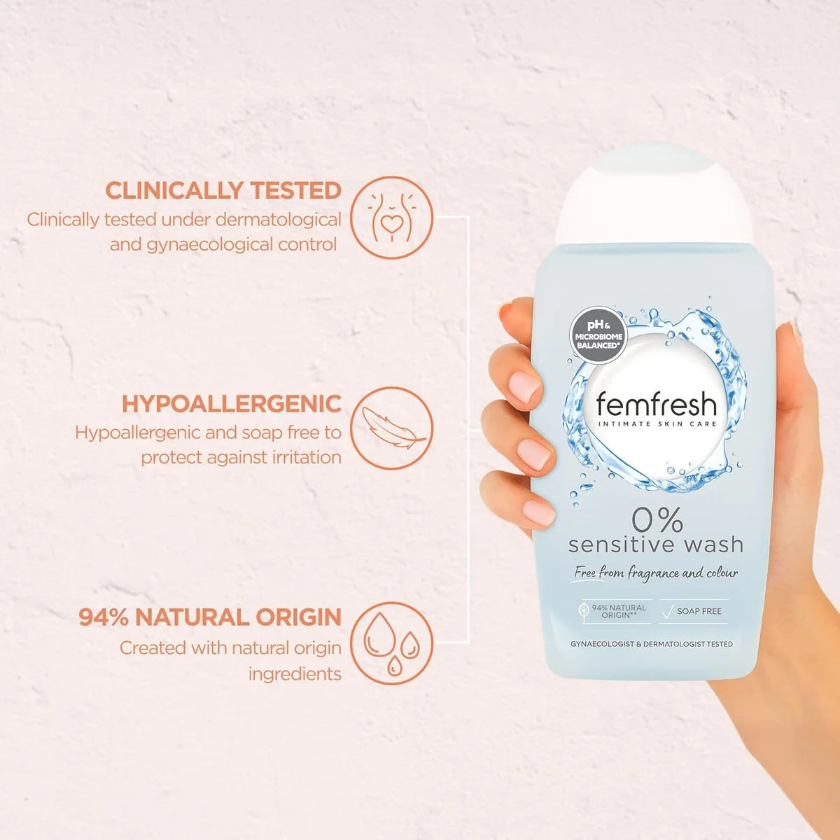 Femfresh 0% Sensitive Intimate Wash 250ml - pH Balanced Feminine Hygiene